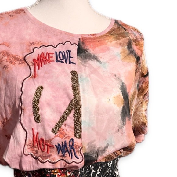 Desigual Dress Asymmetric patch print - beaded (Make Love Not War )Small NWT - Picture 14 of 15